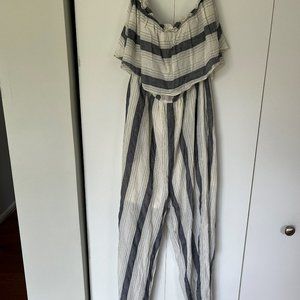 Mystree Striped White and Blue Jumpsuit